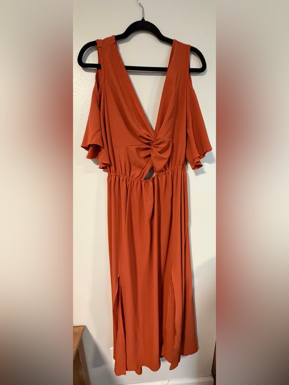 SHEIN Rust Orange Knot-Front Maxi Dress